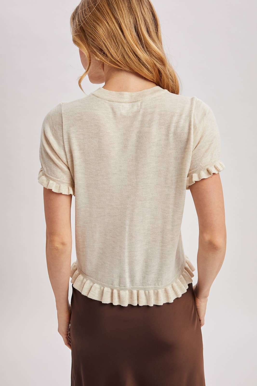 Heather Ruffled Hem Short Sleeve Sweater