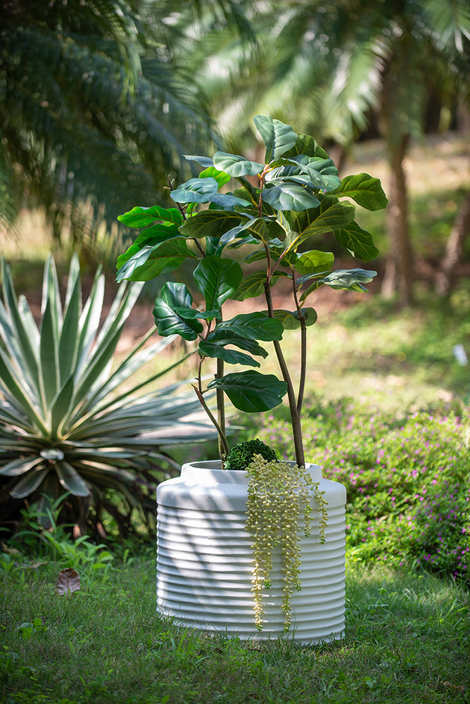 White Ridged Cement Planters