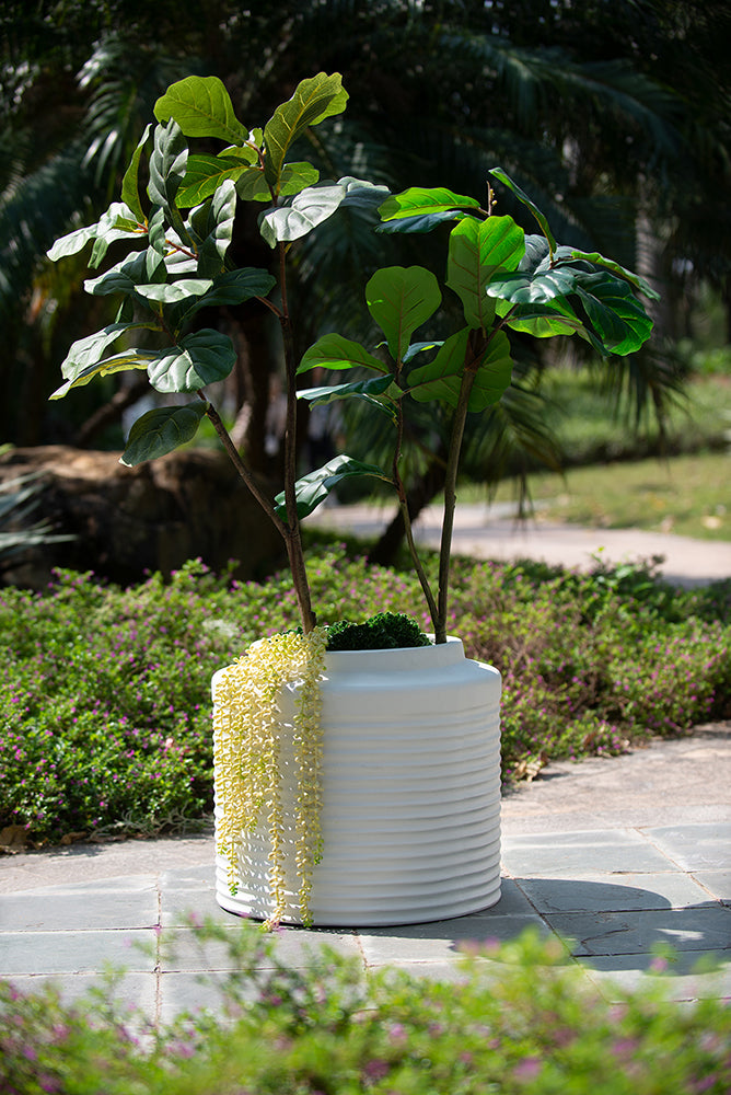 White Ridged Cement Planters