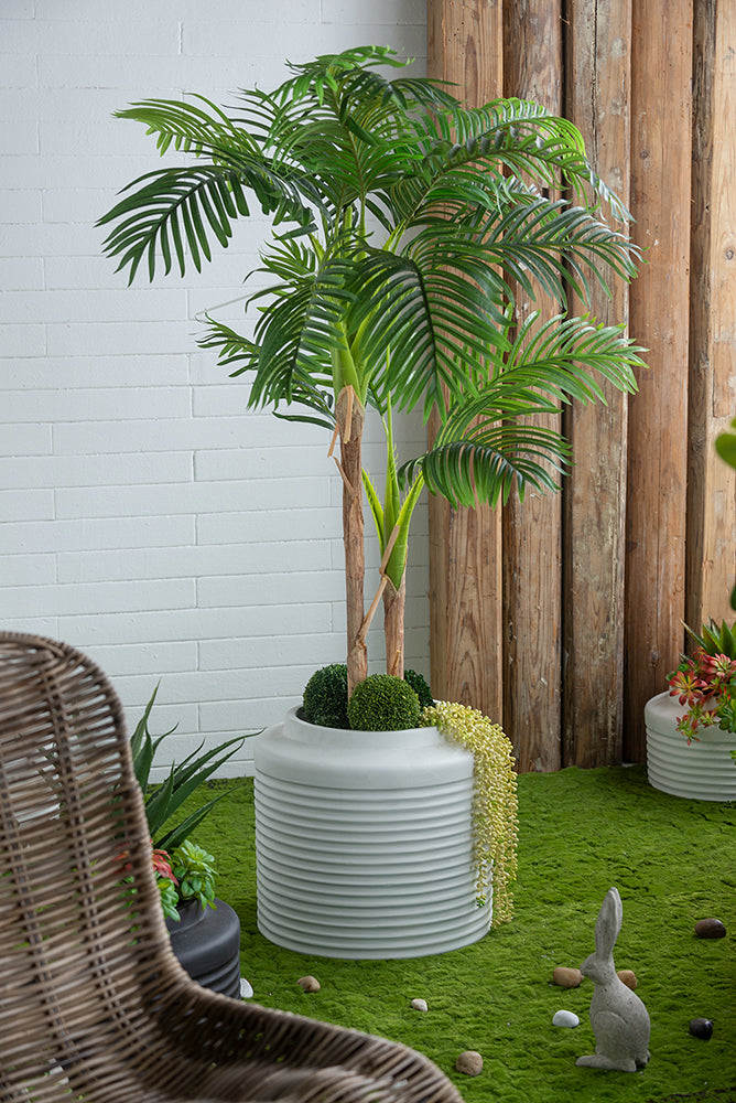 White Ridged Cement Planters