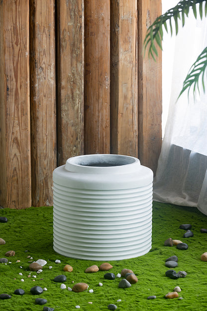 White Ridged Cement Planters