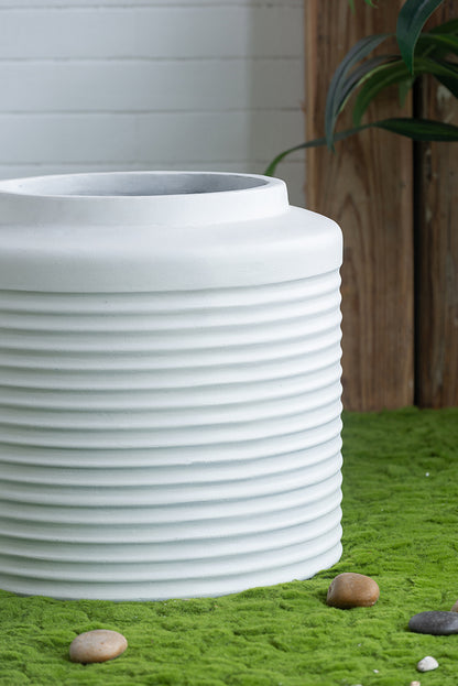 White Ridged Cement Planters