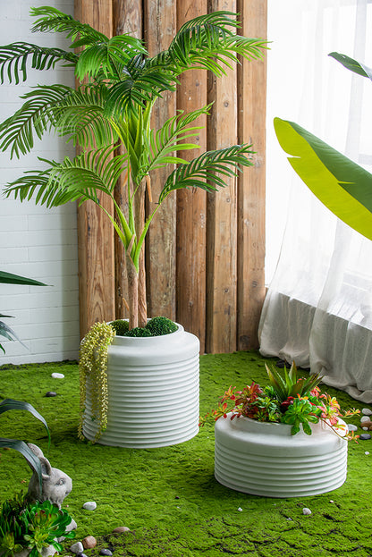 White Ridged Cement Planters