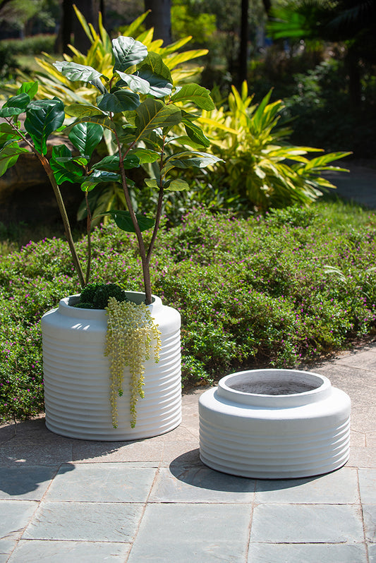 White Ridged Cement Planters