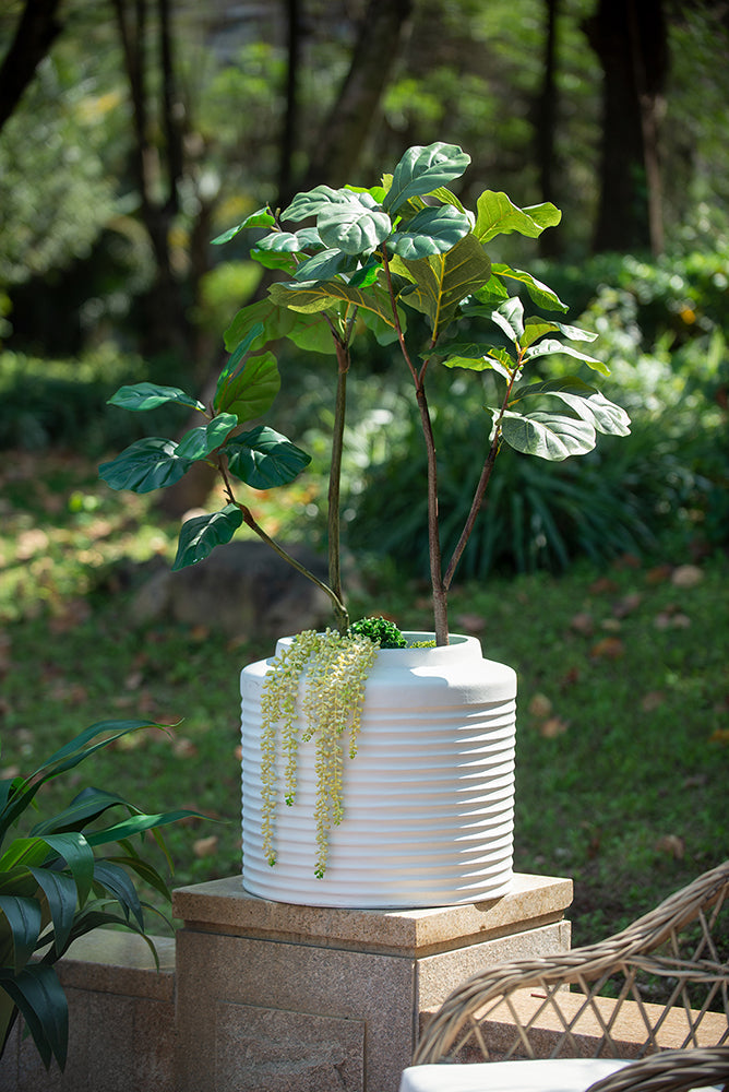 White Ridged Cement Planters