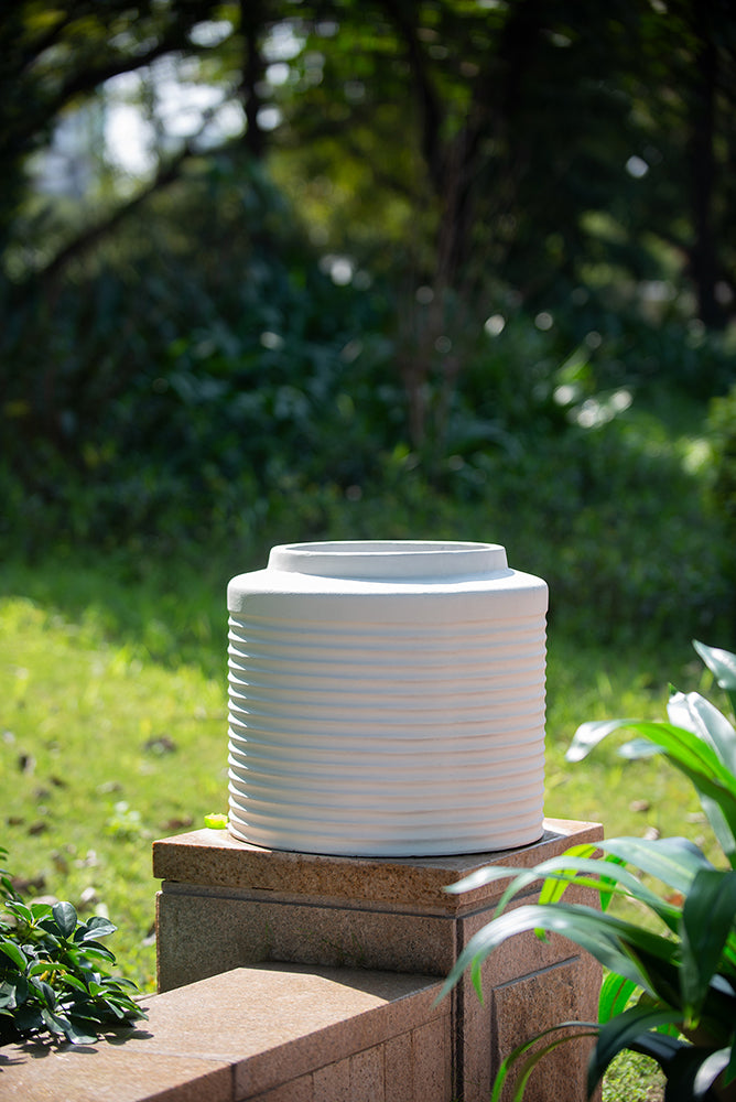 White Ridged Cement Planters