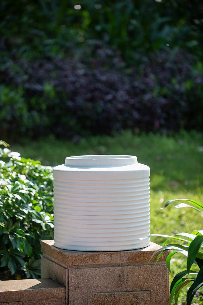 White Ridged Cement Planters