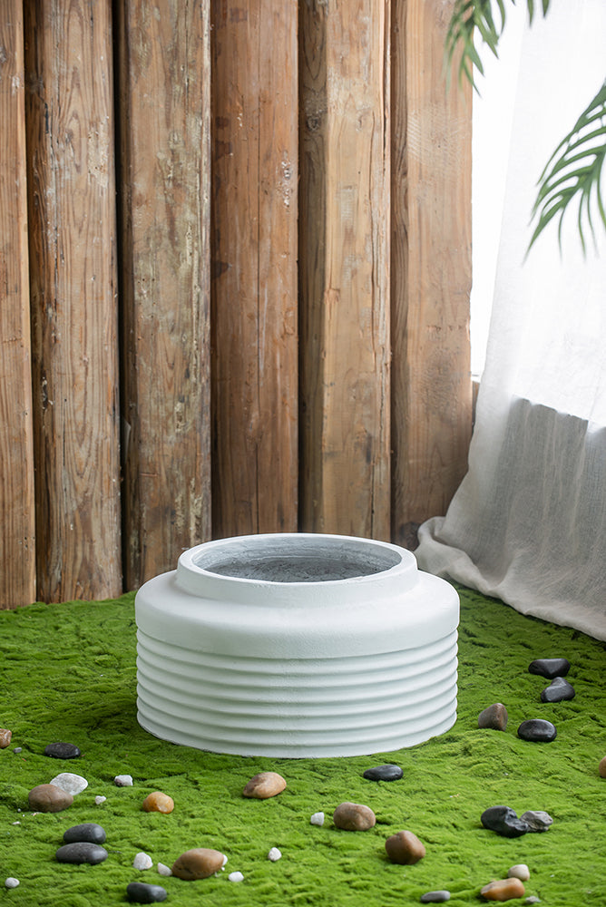 White Ridged Cement Planters