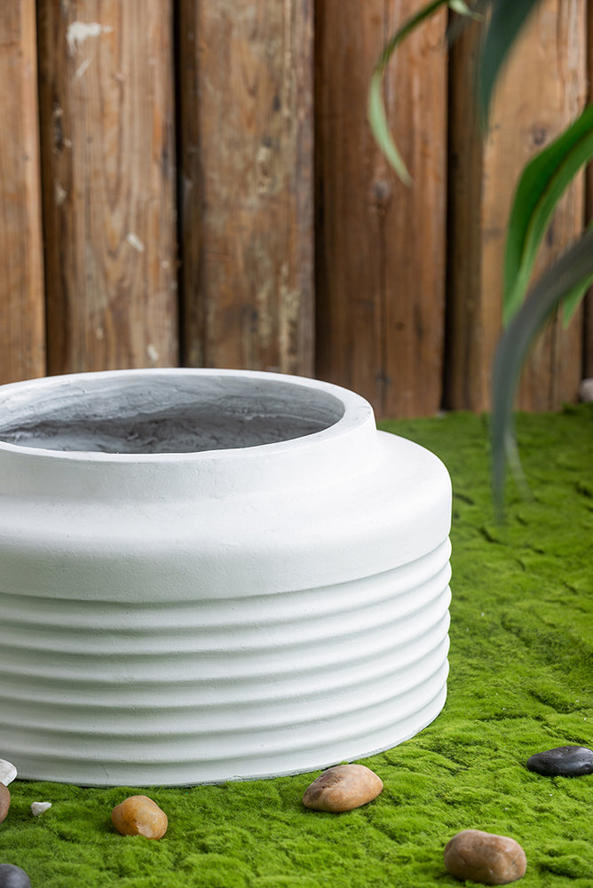 White Ridged Cement Planters