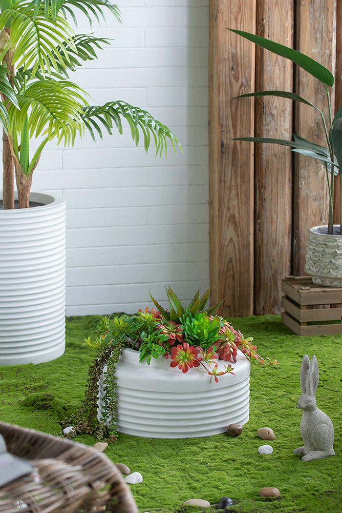 White Ridged Cement Planters