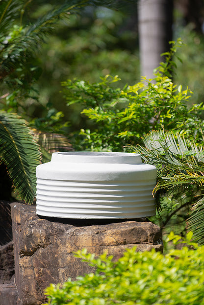 White Ridged Cement Planters