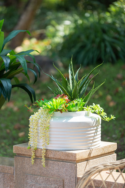 White Ridged Cement Planters