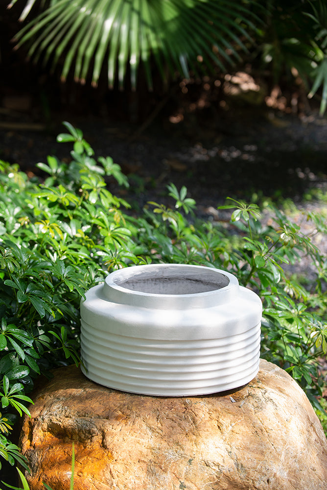 White Ridged Cement Planters