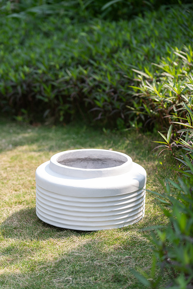 White Ridged Cement Planters