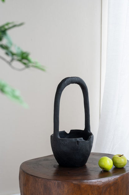 Black Wooden Basket Bowl