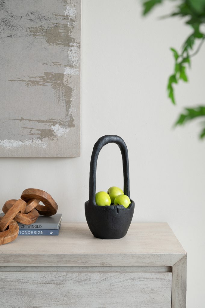 Black Wooden Basket Bowl