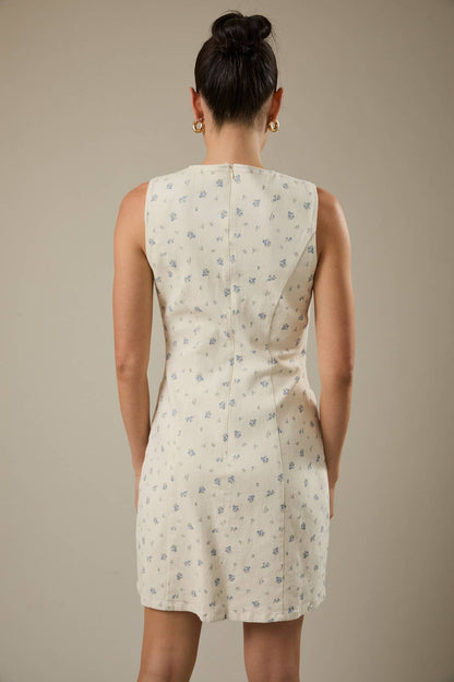 Amy Floral Boat Neck Twill Dress