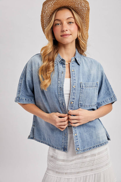 Stephanie Boxy Short Sleeve Denim Shirt