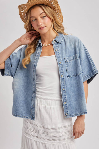 Stephanie Boxy Short Sleeve Denim Shirt