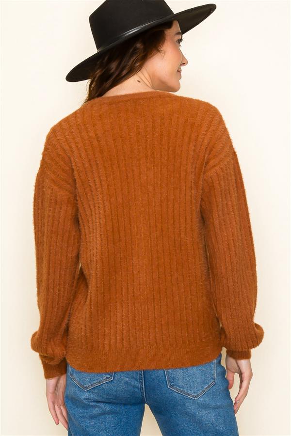 Copper Fuzzy Ribbed Cardigan