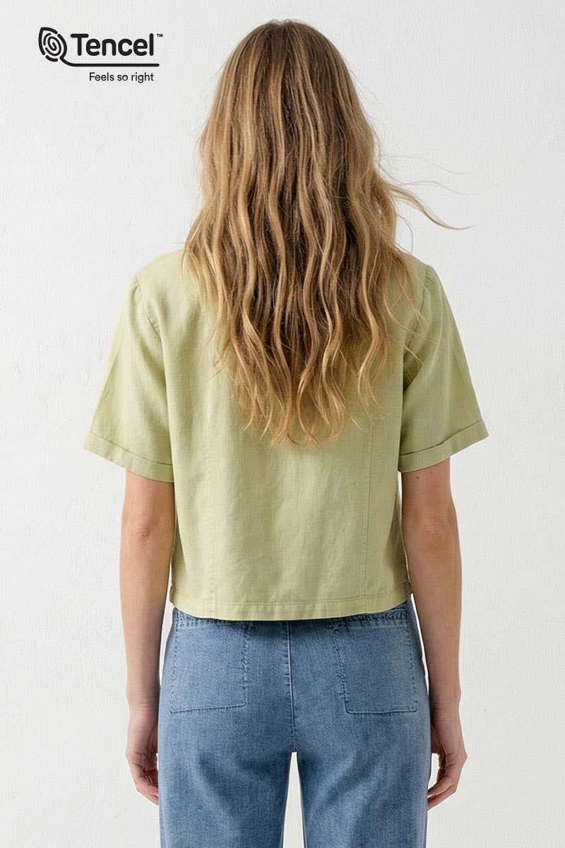 Lime Garment Dyed Cropped Button Up Shirt