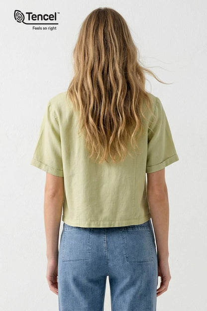 Lime Garment Dyed Cropped Button Up Shirt