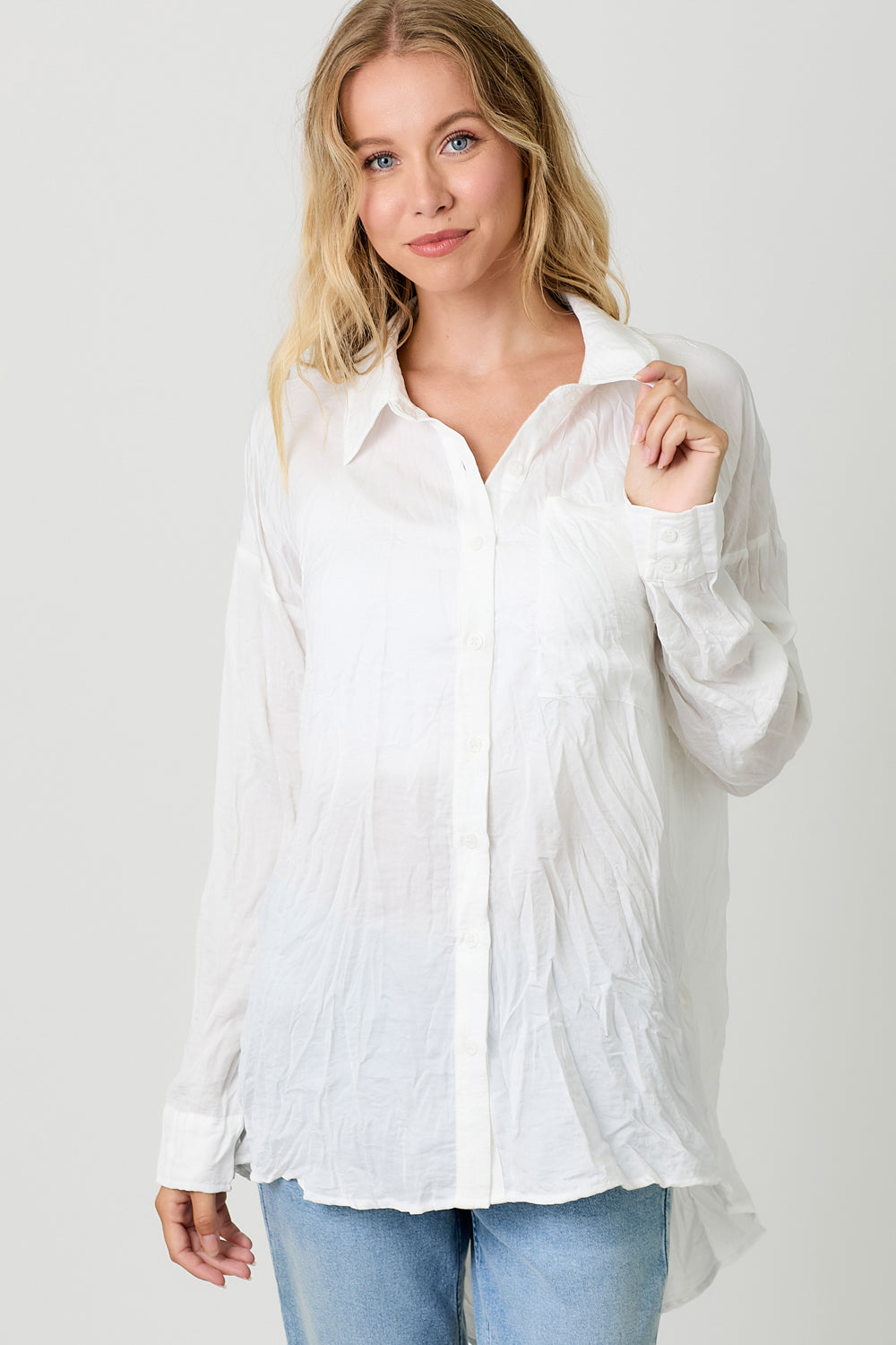 Textured Satin Button Up Top