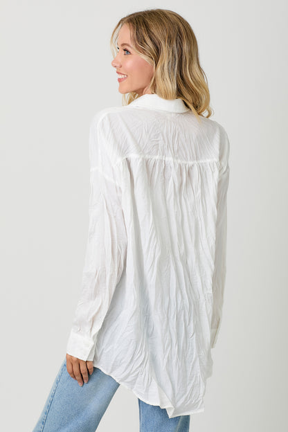 Textured Satin Button Up Top