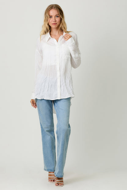 Textured Satin Button Up Top