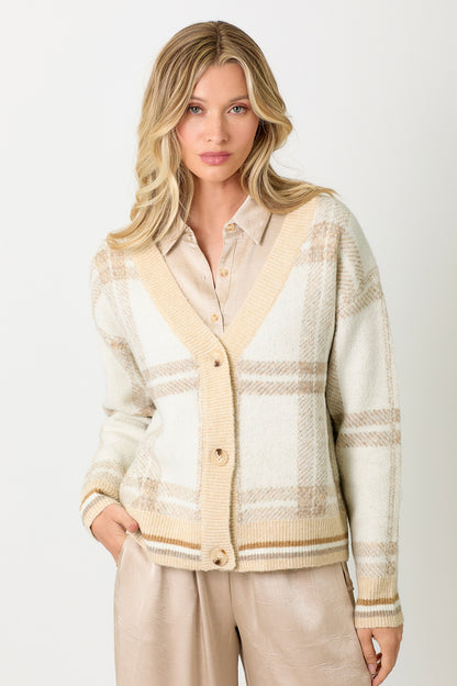 Ashley Ivory Plaid Sweater Cardigan