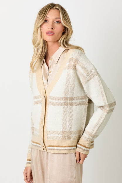 Ashley Ivory Plaid Sweater Cardigan