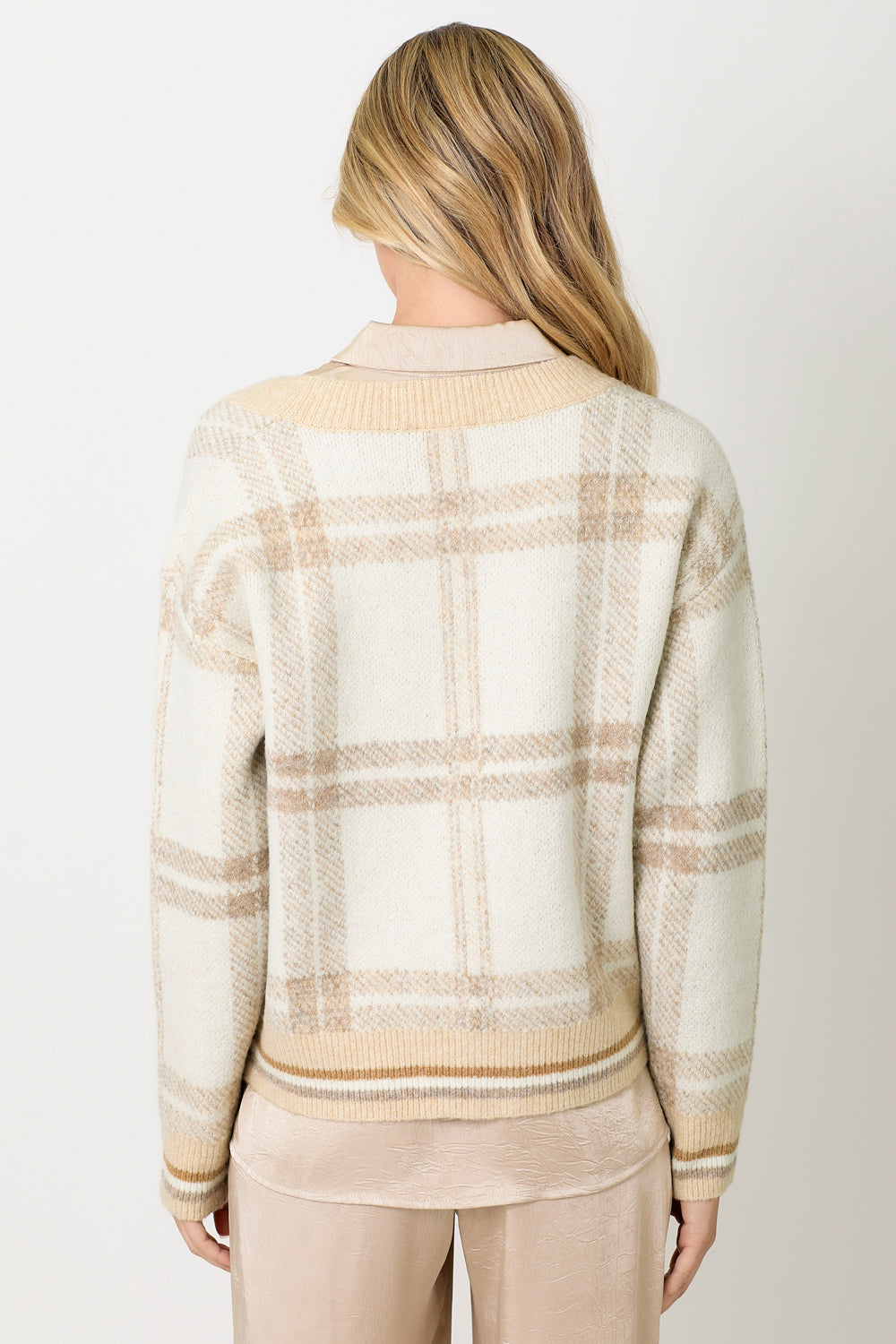 Ashley Ivory Plaid Sweater Cardigan