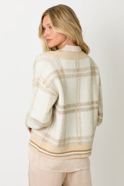 Ashley Ivory Plaid Sweater Cardigan