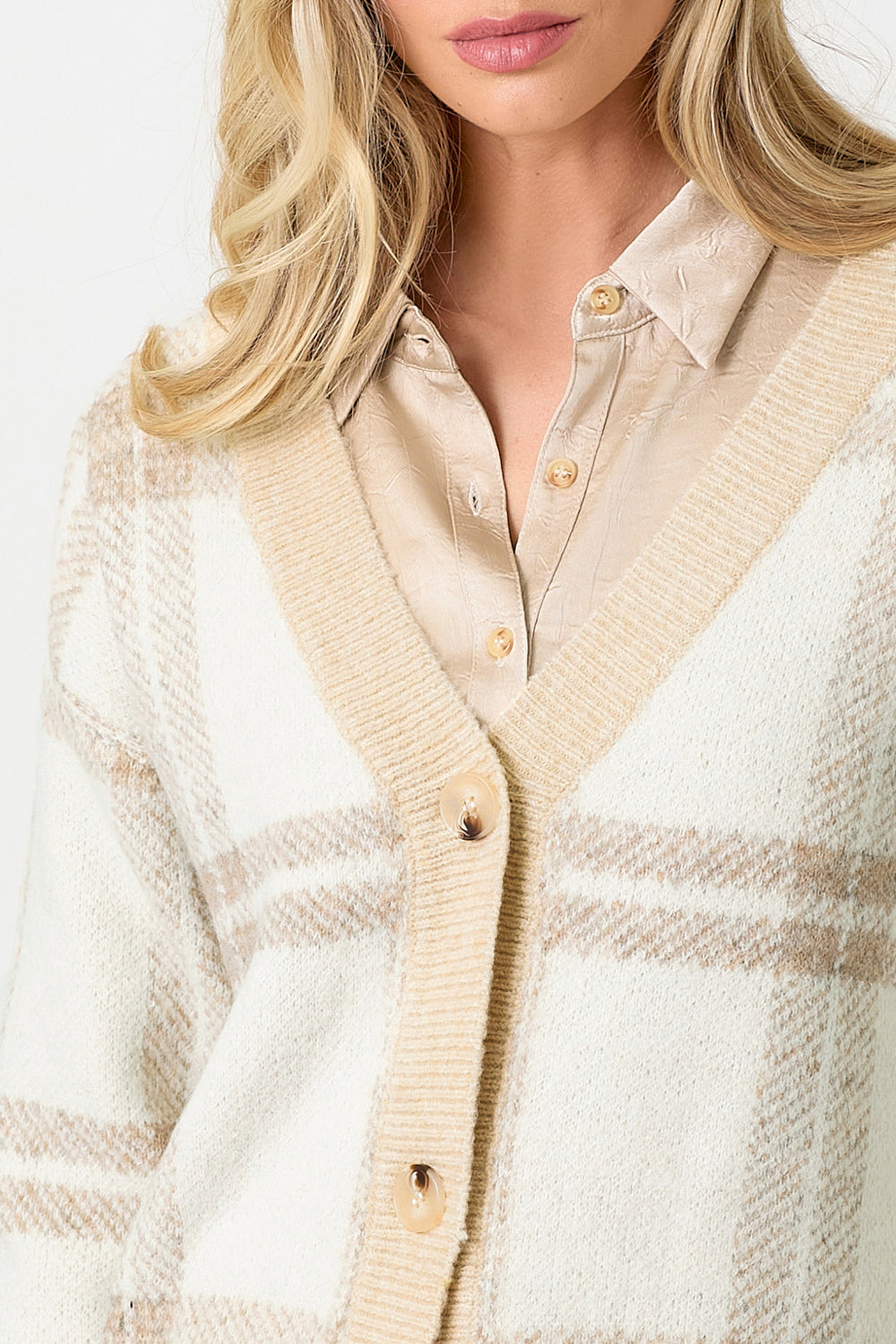 Ashley Ivory Plaid Sweater Cardigan