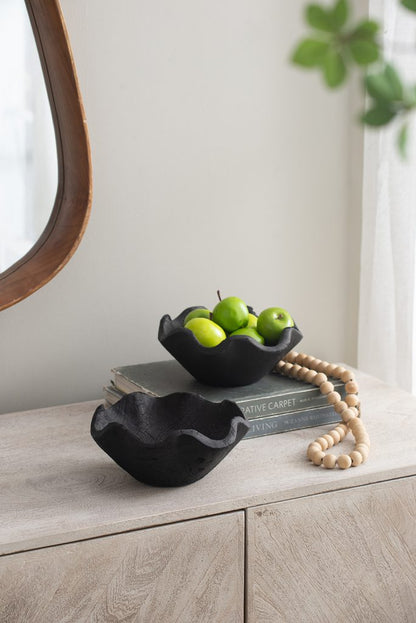 Black Scalloped Wooden Bowl