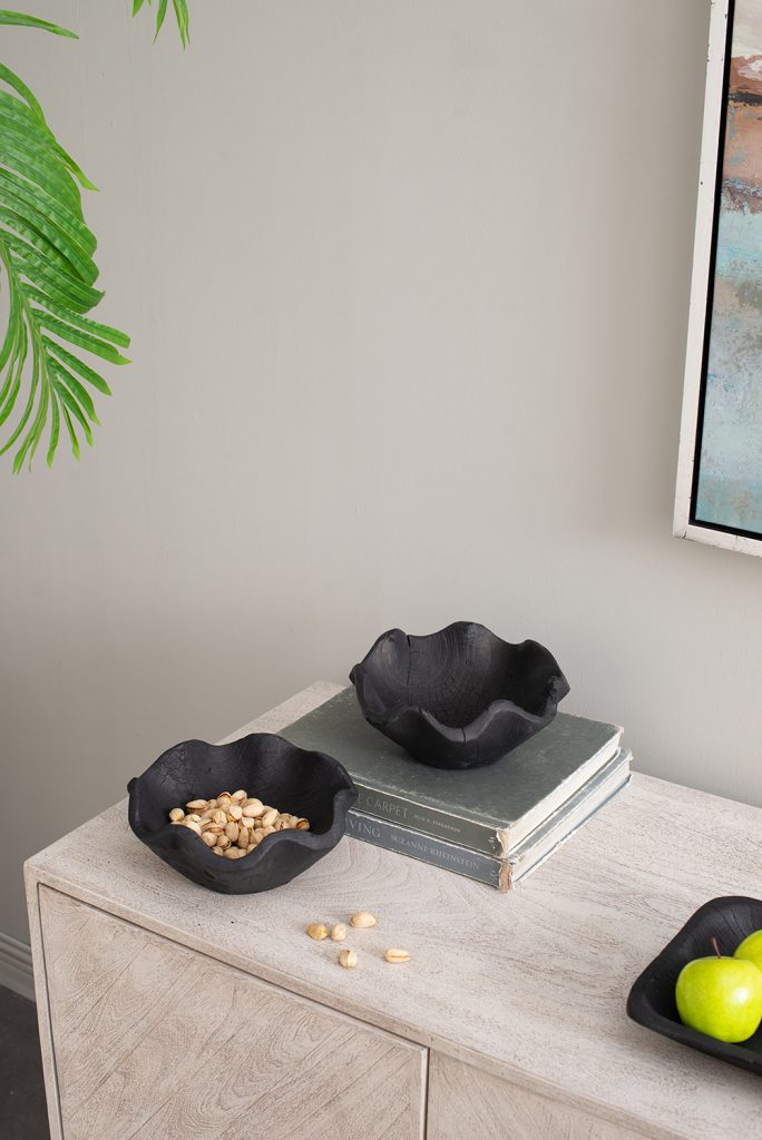 Black Scalloped Wooden Bowl