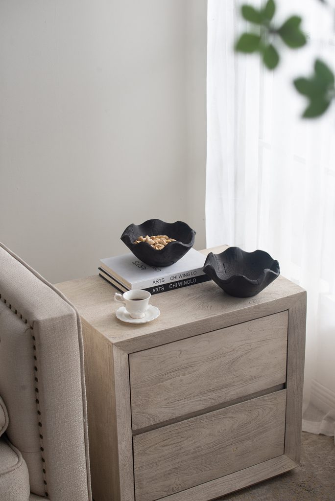 Black Scalloped Wooden Bowl