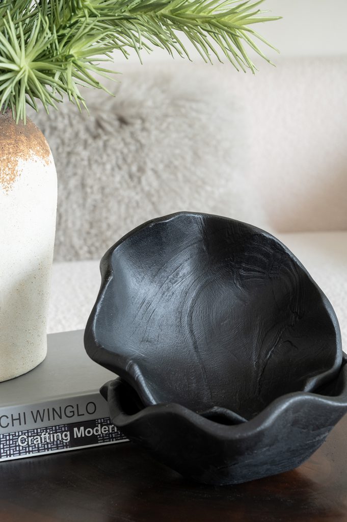 Black Scalloped Wooden Bowl