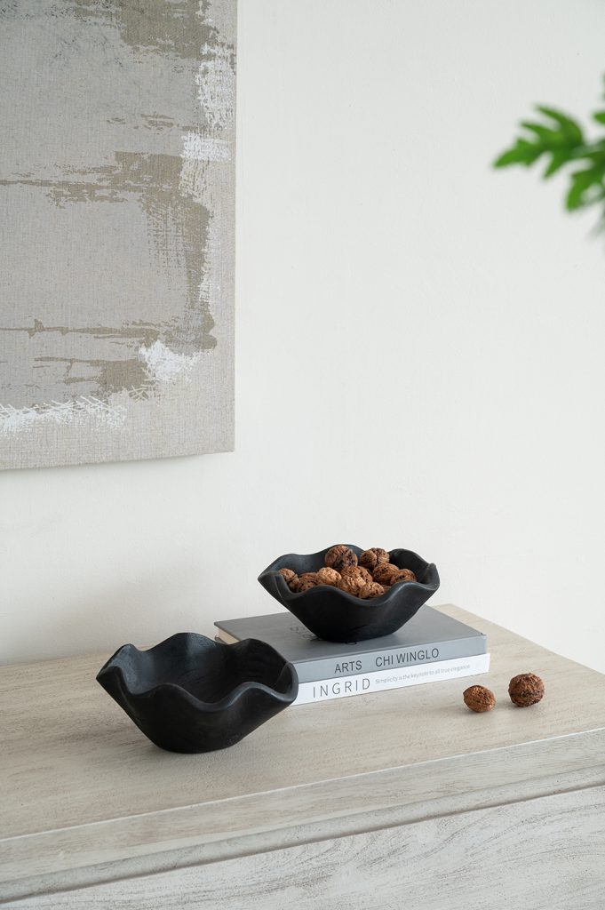 Black Scalloped Wooden Bowl