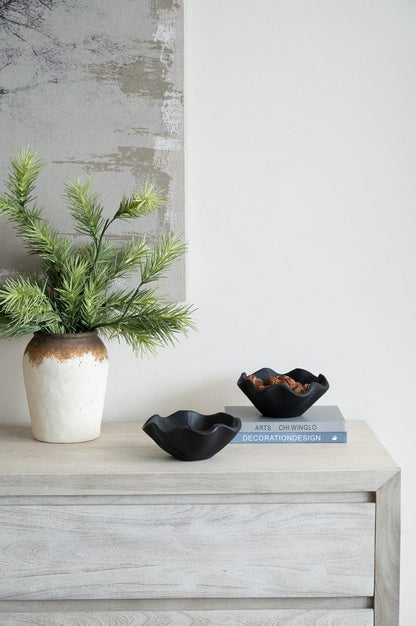 Black Scalloped Wooden Bowl