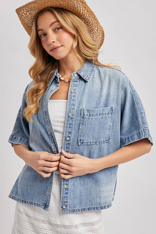 Stephanie Boxy Short Sleeve Denim Shirt