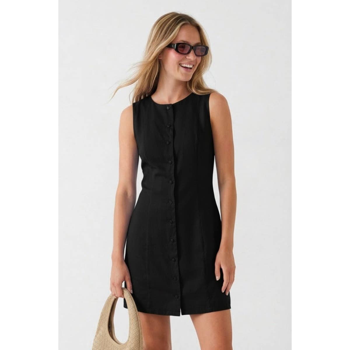 Britt Sleeveless Button Front Mini Shift Dress