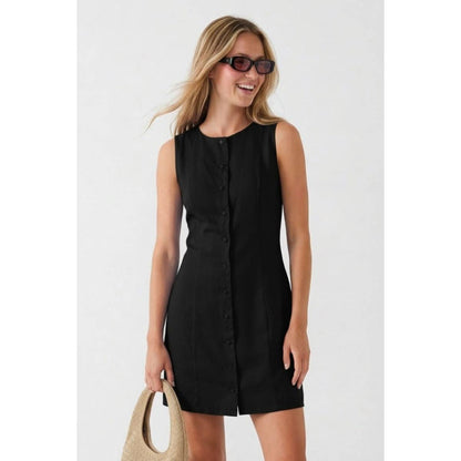 Britt Sleeveless Button Front Mini Shift Dress