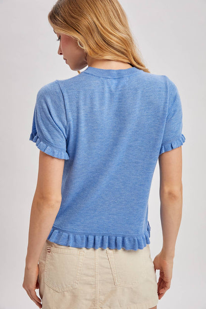 Heather Ruffled Hem Short Sleeve Sweater
