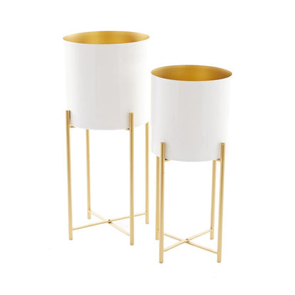 White & Gold Standing Metal Planters