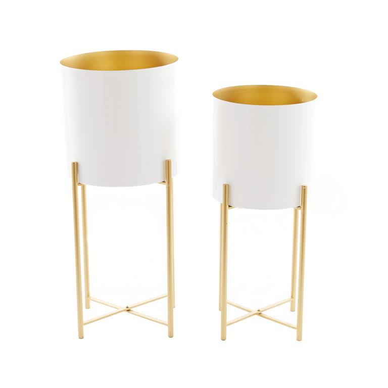 White & Gold Standing Metal Planters