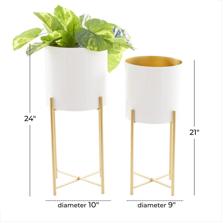 White & Gold Standing Metal Planters