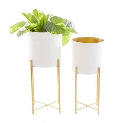 White & Gold Standing Metal Planters