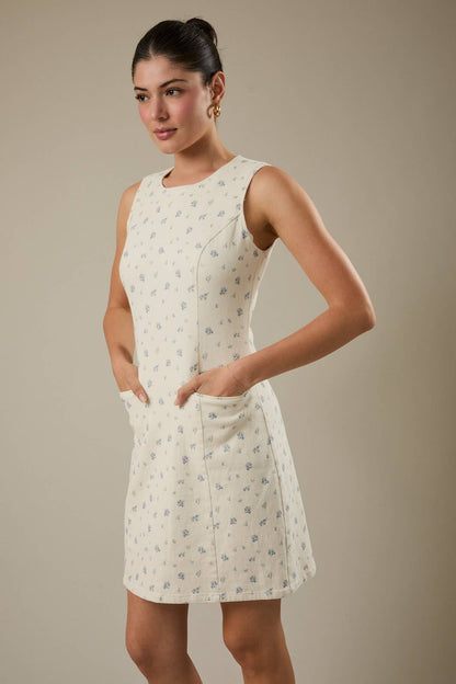 Amy Floral Boat Neck Twill Dress
