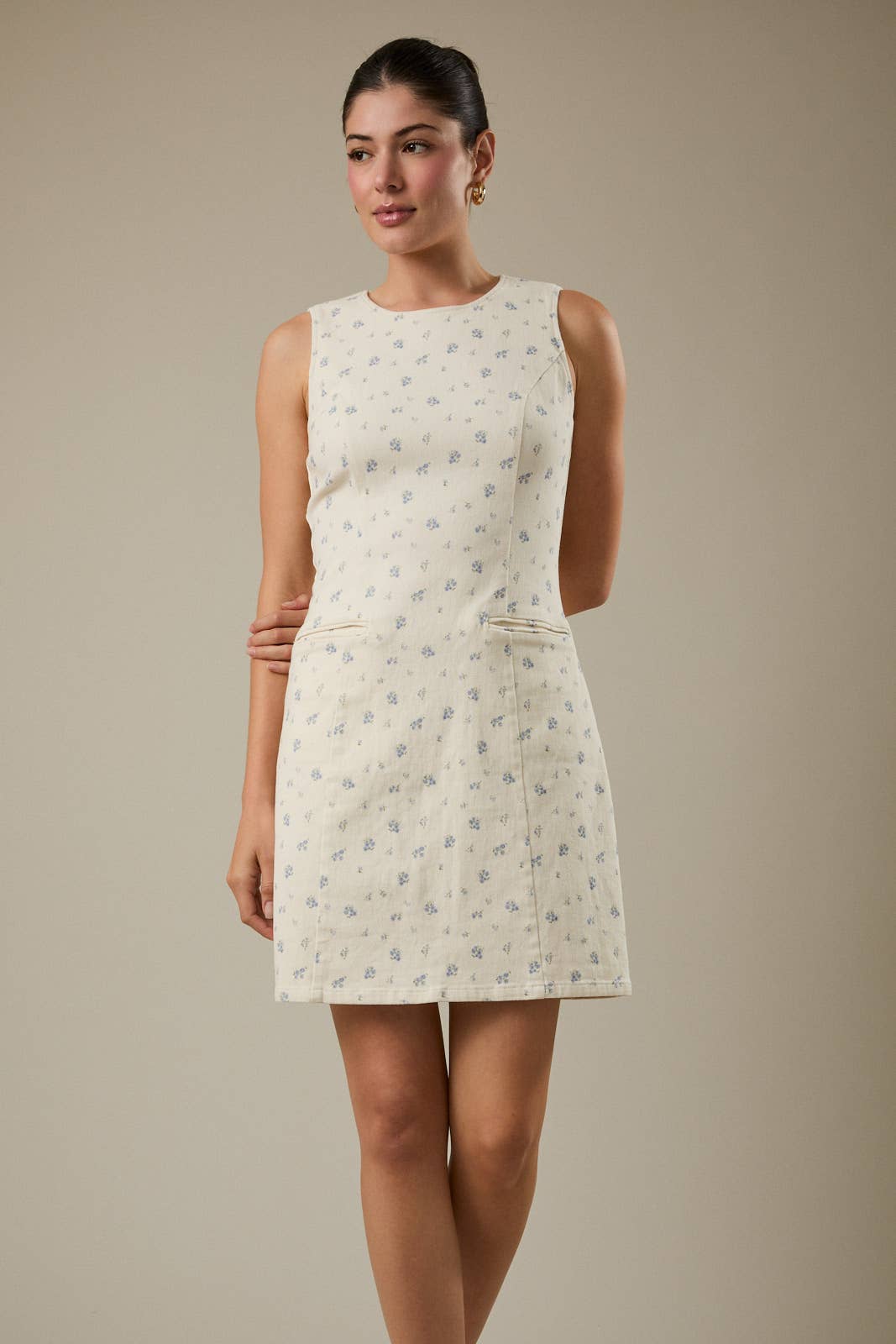 Amy Floral Boat Neck Twill Dress